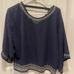 Monteau Navy Top with Cream Embroidery